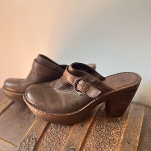 Born Brown Leather Platform Clogs